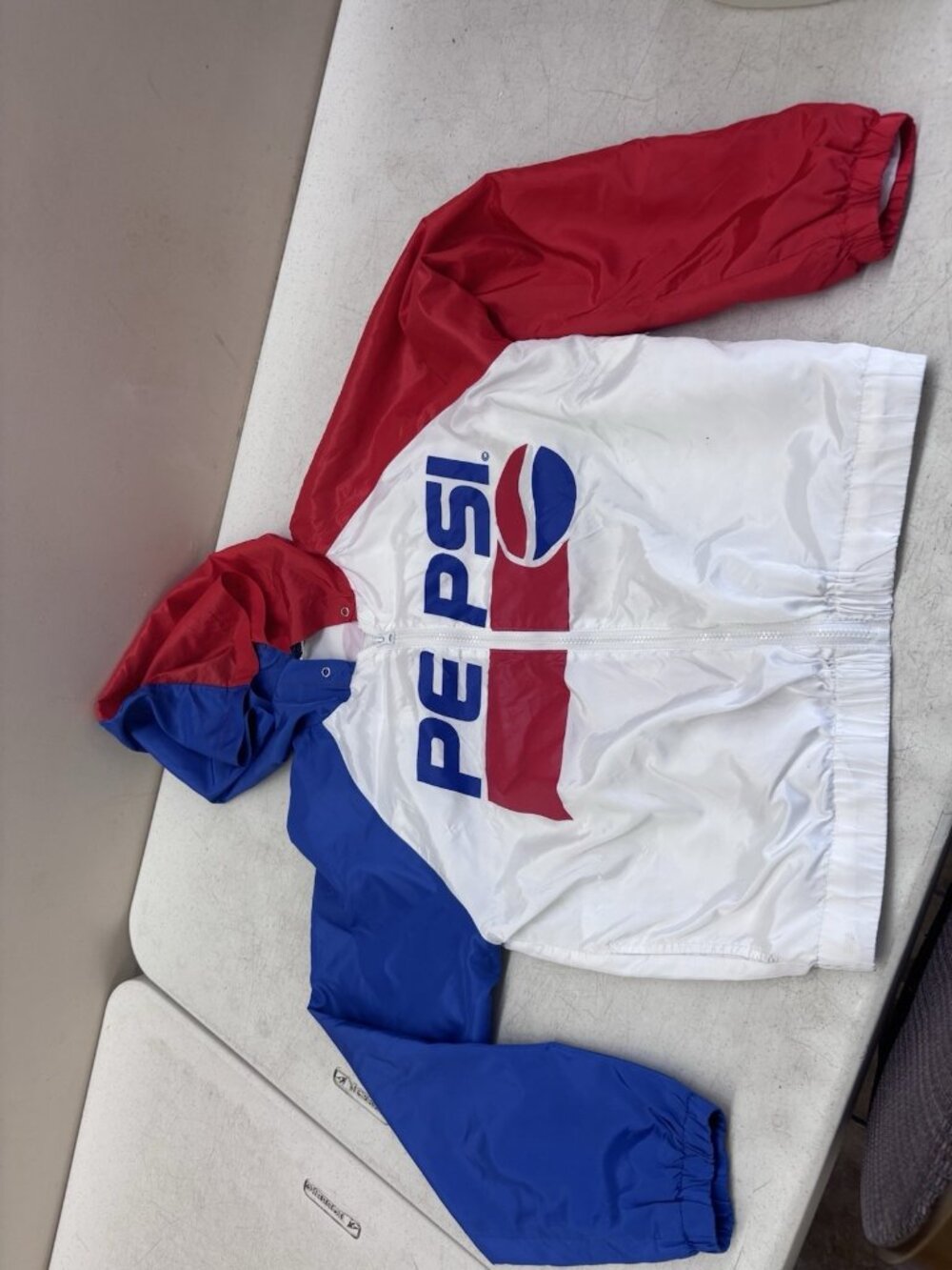 Pepsi Windbreaker Jacket Men M Red Blue Hooded Full Zip Logo Vintage Retro Coat